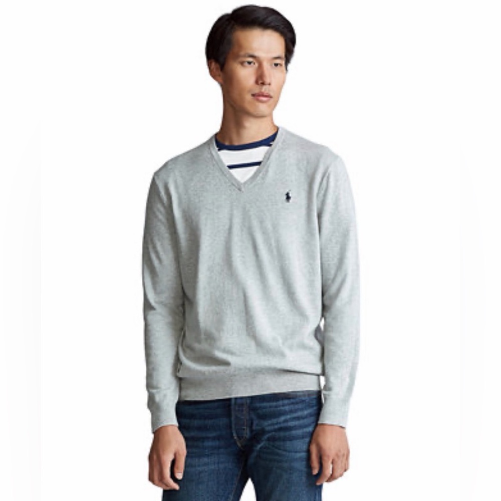 Polo Ralph Lauren Pima Cotton V Neck Grey Sweater Size Medium.